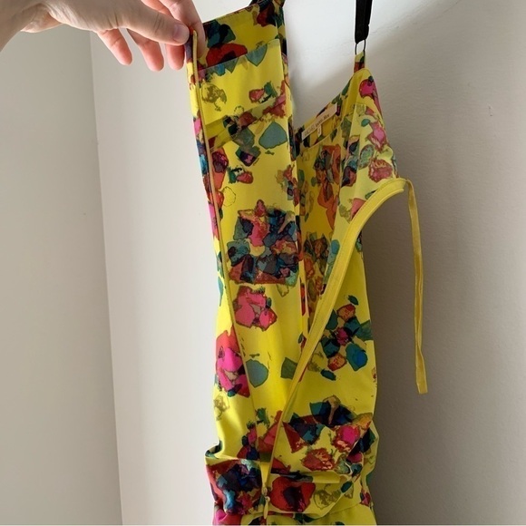 Rachel Rachel Roy Chartreuse Yellow Floral Drop Waist Ruffle Mini Dress Size 10 - Picture 6 of 11